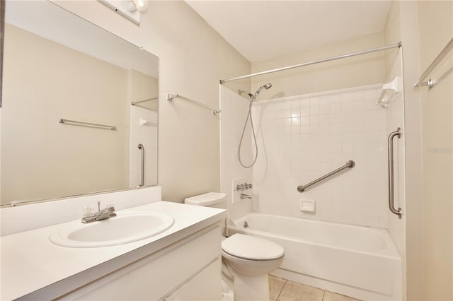 full bathroom with toilet, shower / bathing tub combination, tile patterned floors, and vanity