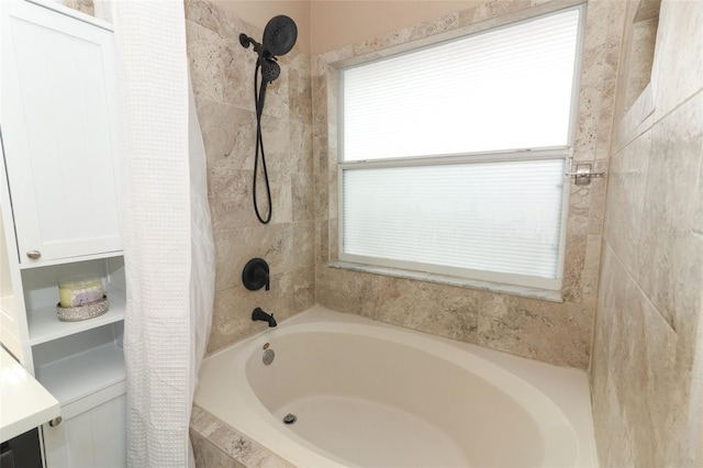 bathroom featuring shower / bathtub combination with curtain