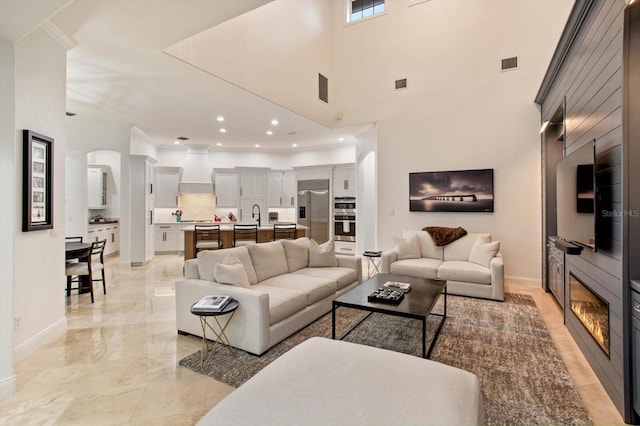 living room with sink