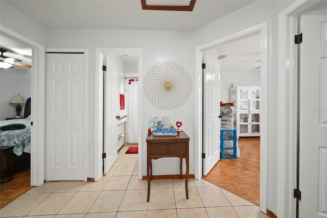 hall featuring light parquet floors