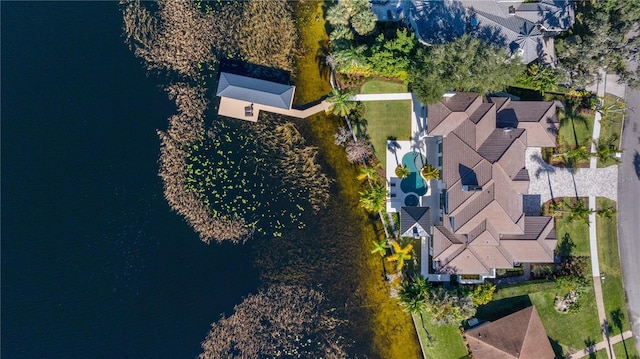 aerial view with a water view