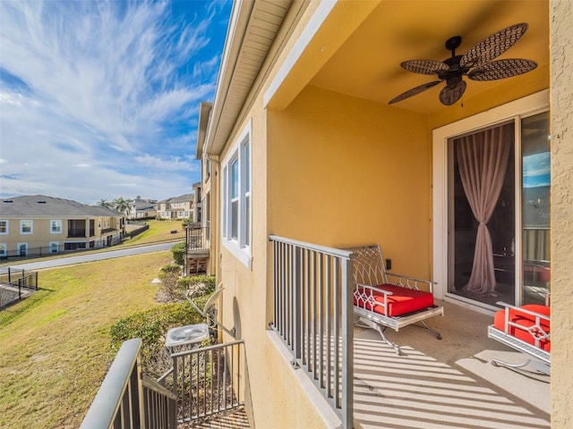 balcony with ceiling fan