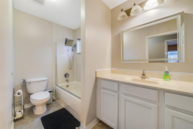 full bathroom featuring tile patterned floors, vanity, toilet, and combined bath / shower with glass door