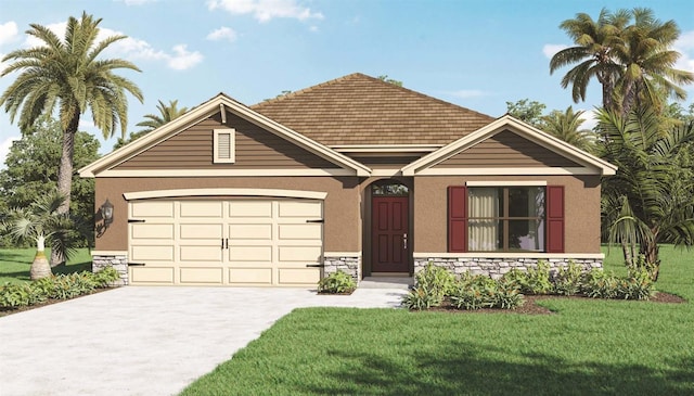 view of front of home featuring a garage and a front yard