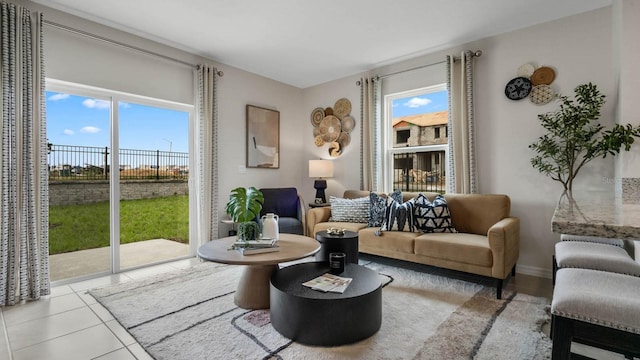 living area with light tile patterned floors