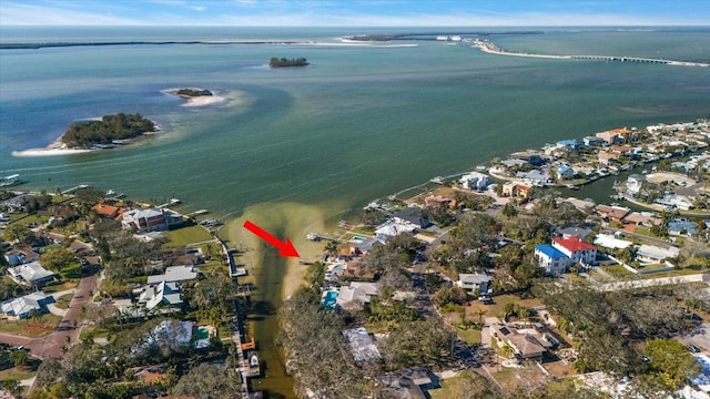 bird's eye view with a residential view and a water view