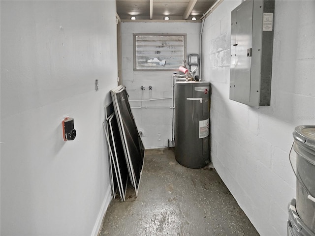 utility room with electric panel and electric water heater