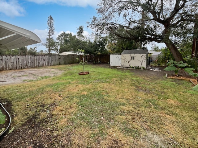 view of yard with a storage unit