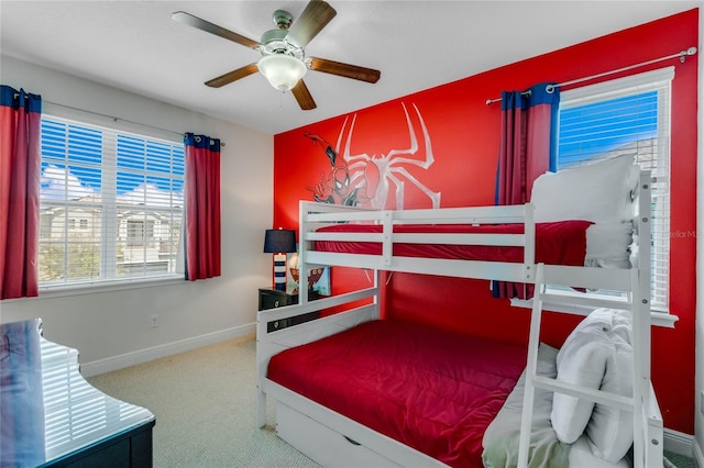 bedroom featuring ceiling fan and carpet flooring