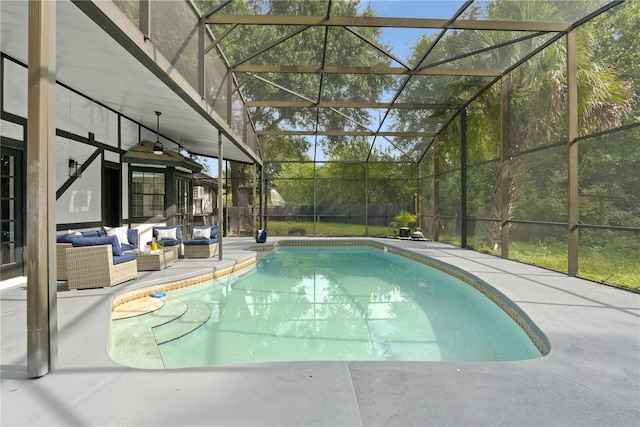 view of pool featuring a patio, a lanai, and outdoor lounge area