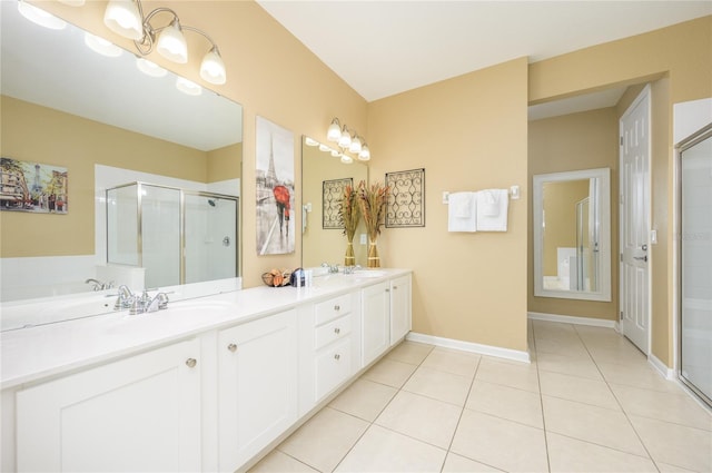 5012 Shoreway Loop Unit 10207, Orlando, FL 32819 - full bath featuring double vanity, tile patterned floors, and a shower stall