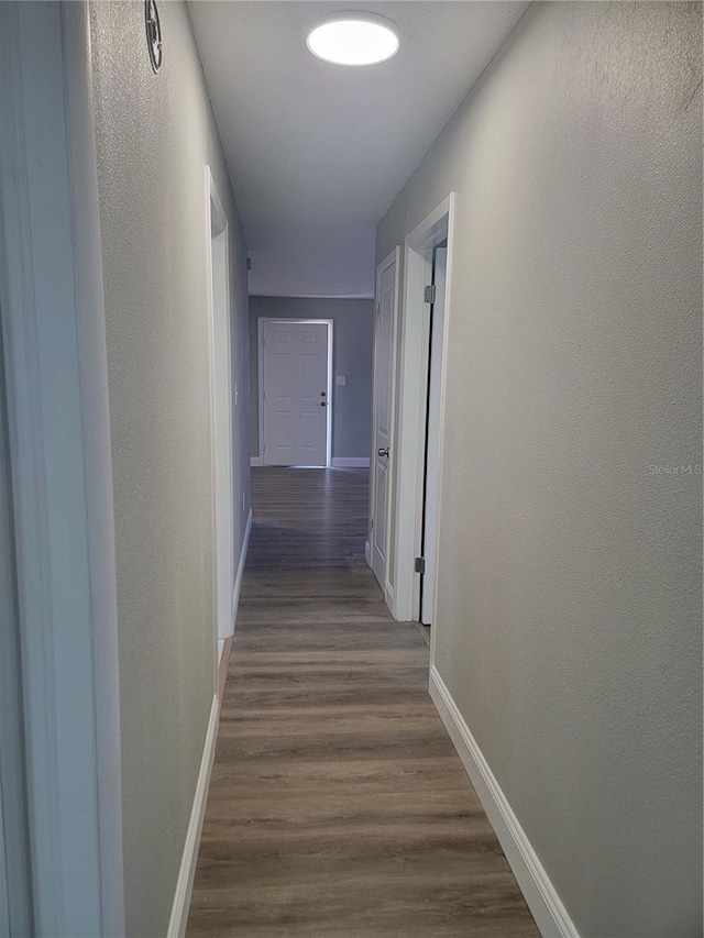 corridor featuring dark hardwood / wood-style flooring