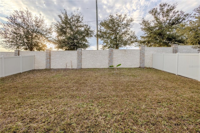 view of yard with a fenced backyard