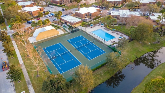 bird's eye view featuring a water view