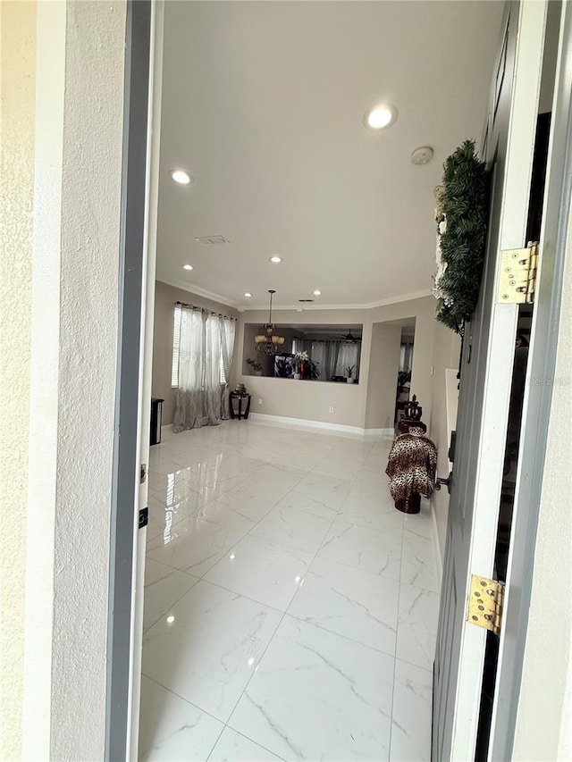 hallway with ornamental molding