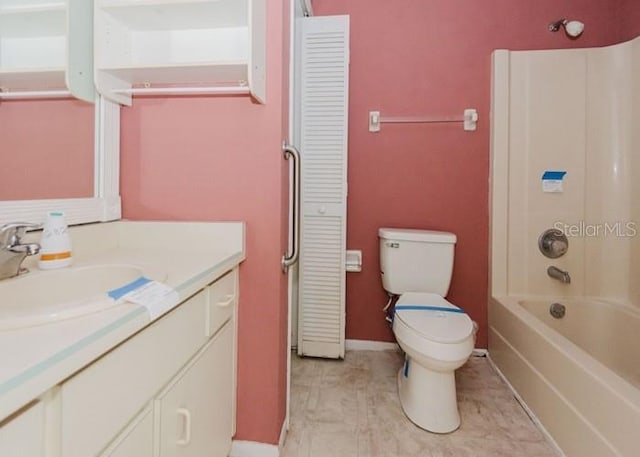 full bath featuring shower / tub combination, vanity, and toilet