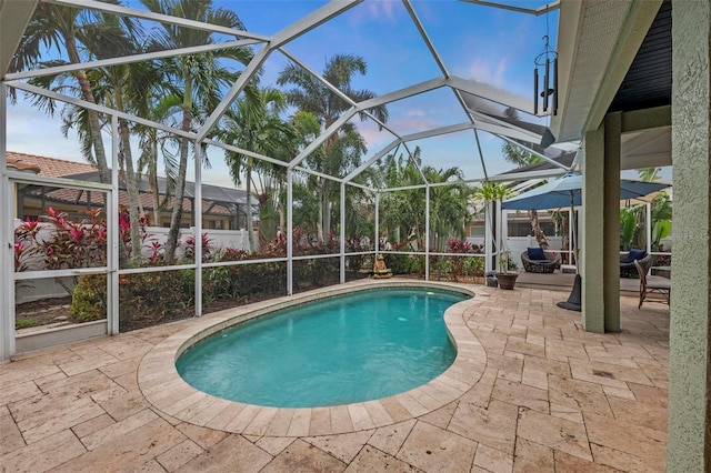 view of pool featuring a patio area and a lanai