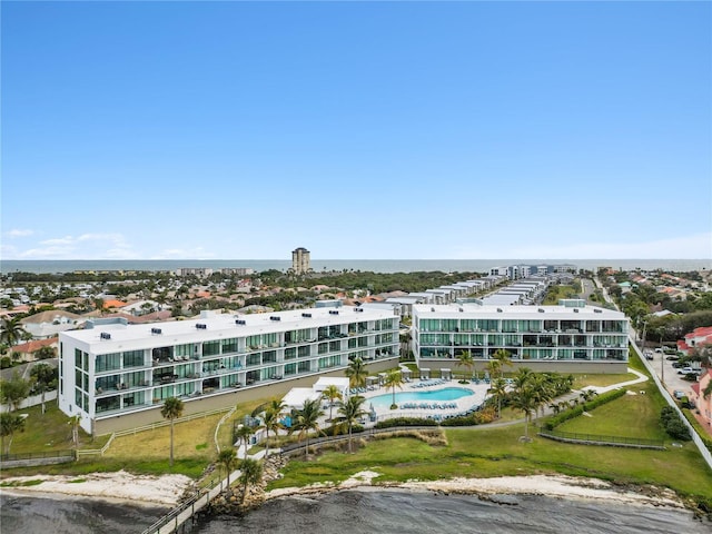 aerial view featuring a water view