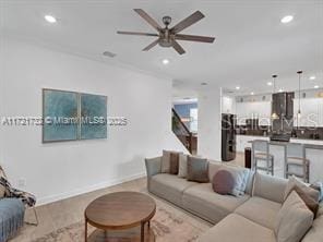 living room featuring ceiling fan