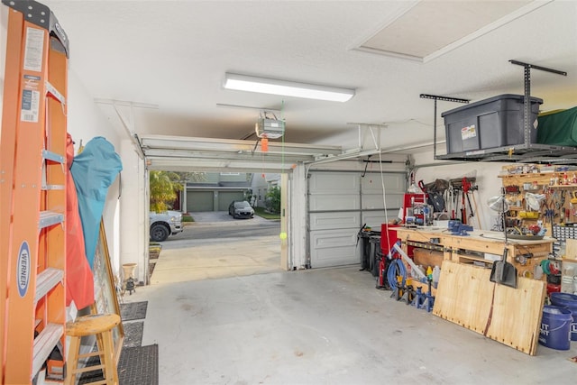 garage with a garage door opener