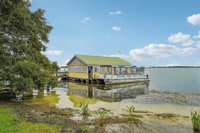 view of dock with a water view