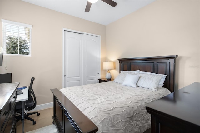 bedroom featuring a closet and ceiling fan