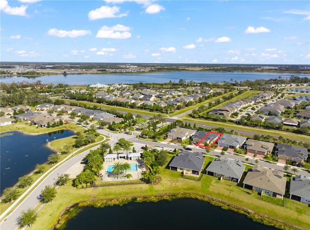 aerial view with a water view