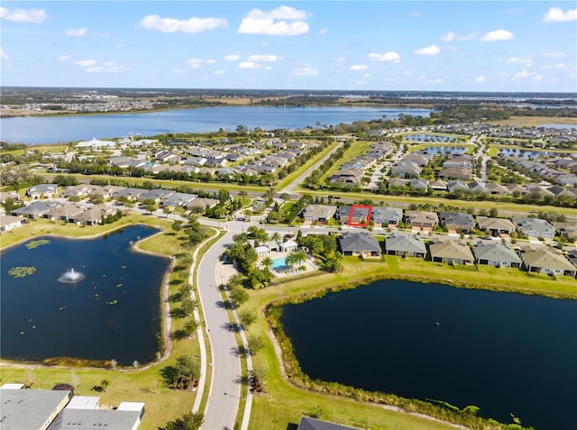 bird's eye view featuring a water view