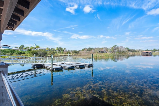 view of dock with a water view