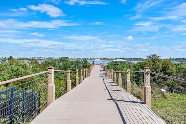 dock area with a water view