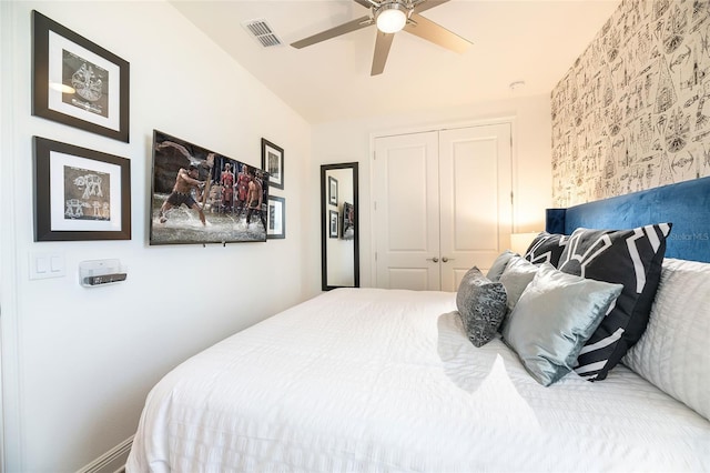 bedroom with a closet and ceiling fan