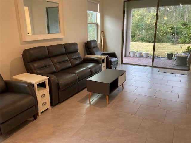 living room featuring light tile patterned floors