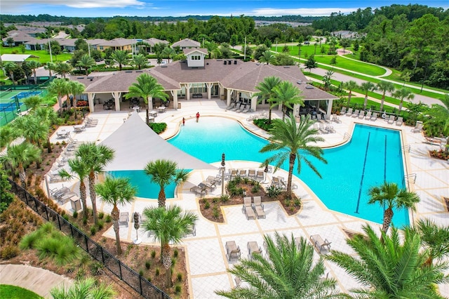 view of swimming pool featuring a patio area