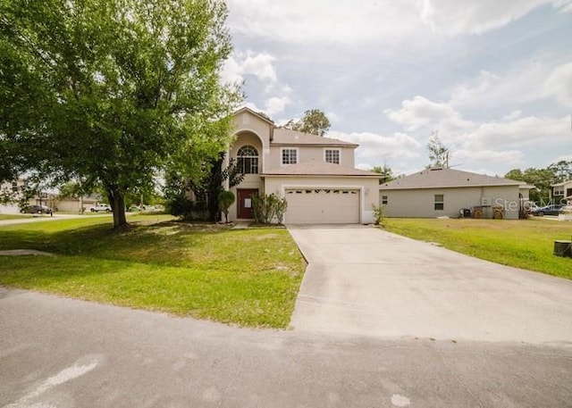 1010 Embrun Ct, Kissimmee, FL 34759 - view of front of property with a garage, stucco siding, a front yard, and concrete driveway