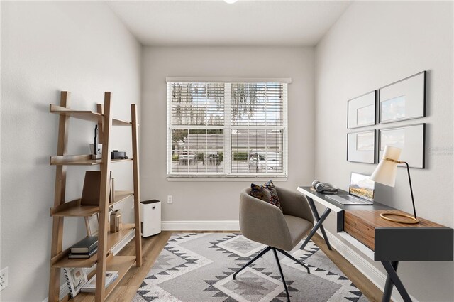 home office featuring light hardwood / wood-style flooring