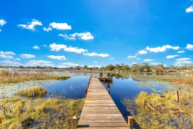 view of dock featuring a water view