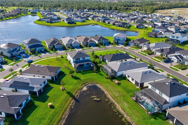 drone / aerial view featuring a water view