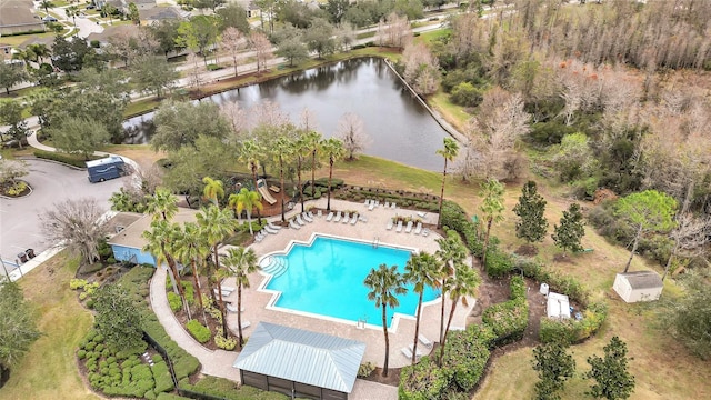 aerial view featuring a water view