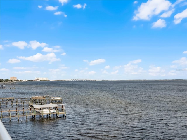 property view of water featuring a boat dock