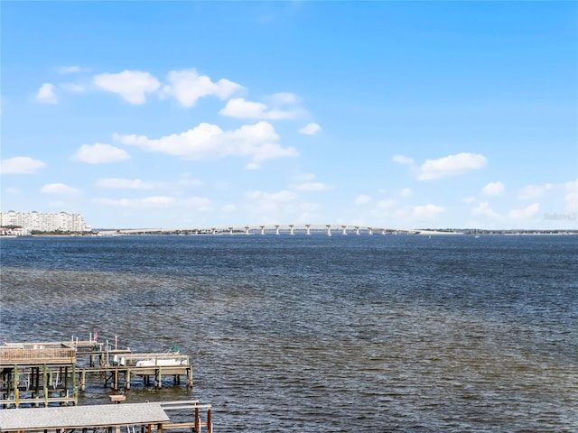 view of water feature featuring a dock