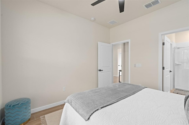 bedroom featuring ceiling fan and light hardwood / wood-style floors