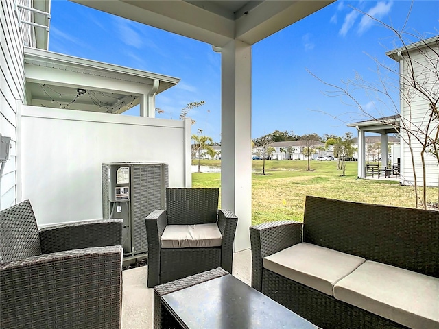 view of patio / terrace featuring an outdoor living space and central AC unit