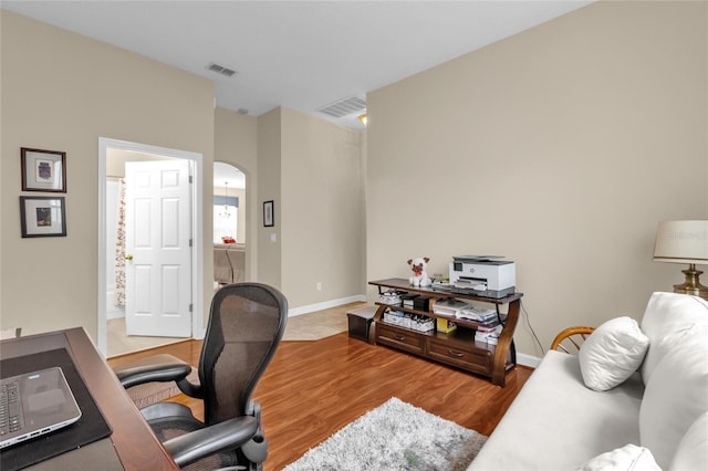 office area featuring light wood-type flooring