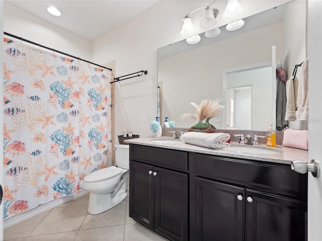 bathroom featuring tile patterned floors, vanity, and toilet