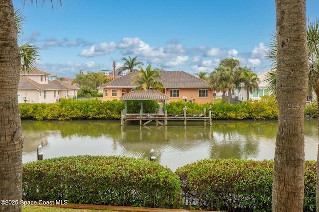 view of water feature with a gazebo