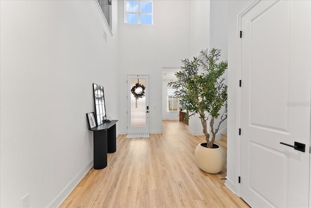 entrance foyer featuring a high ceiling and light hardwood / wood-style flooring