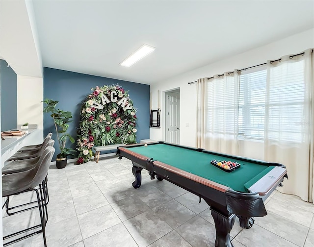 recreation room with light tile patterned floors and pool table