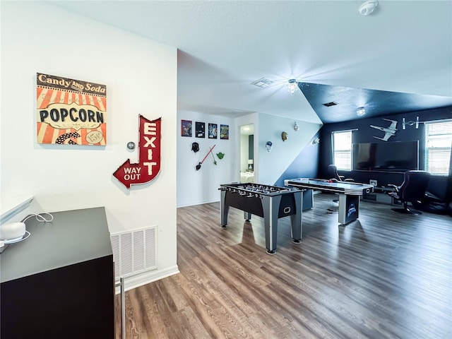 rec room with wood-type flooring