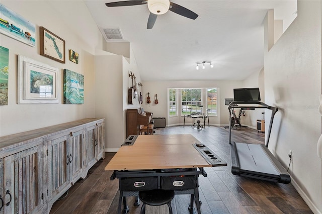 exercise room featuring ceiling fan