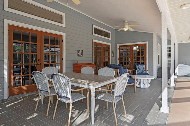 exterior space featuring ceiling fan and french doors